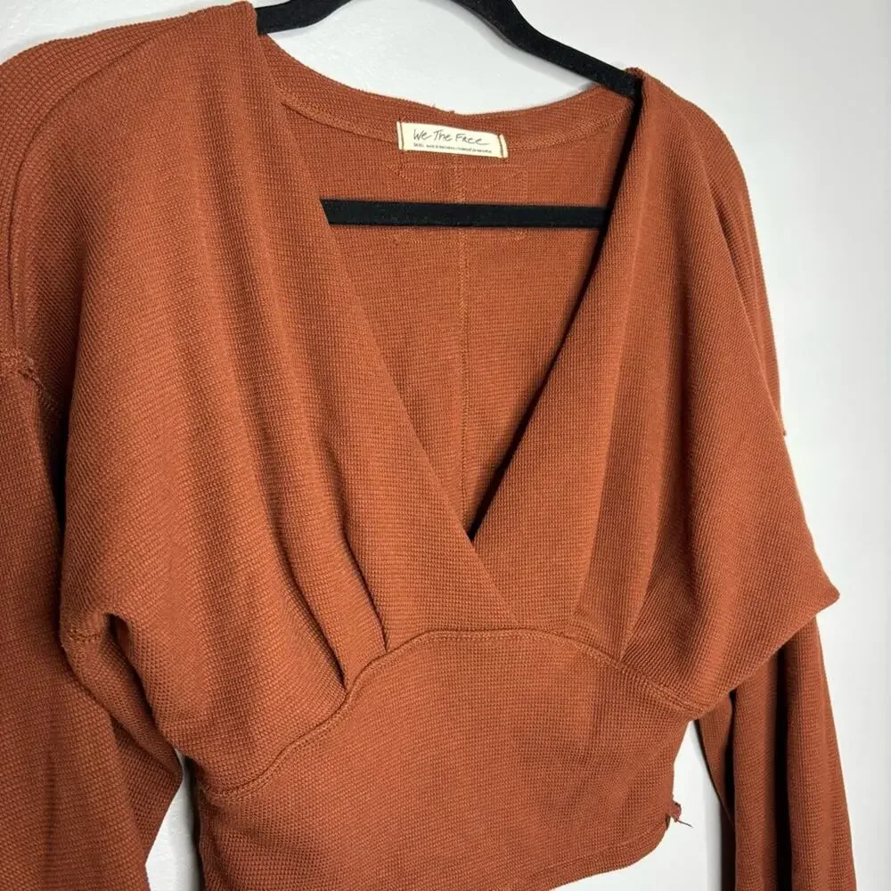 Free People All Nighter Cropped Top in chocolate brown v neckline women’s size S